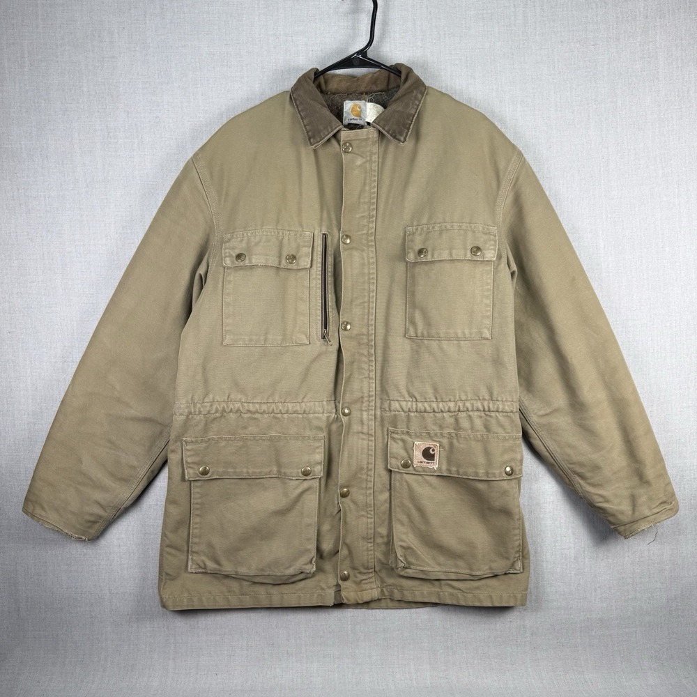 Vintage Carhartt Jacket Men's Size Medium Tan Barn Chore Coat Lined PB1321